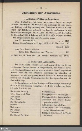 Thätigkeit der Ausschüsse