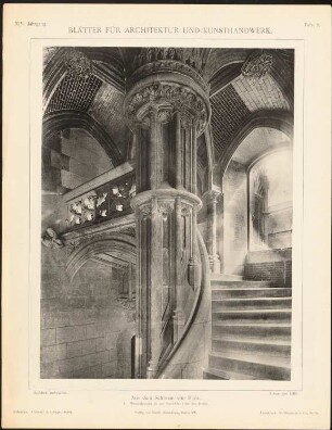 Schloss (Château Royal), Blois: Ansicht Wendeltreppe der Nordostecke (aus: Blätter für Architektur und Kunsthandwerk, 14. Jg., 1901, Tafel 9)