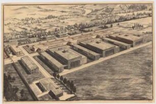 Tonfilmatelier (Filmstadt), Berlin-Gatow: Perspektivische Ansicht (Variante)