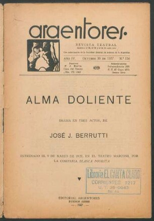 1937015600: Alma doliente : drama en tres actos