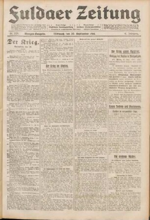 Ausgabe vom Mittwoch, den 30. September 1914.