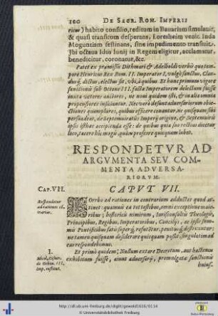 Caput VII. Respondetur Ad Argumenta Seu Commenta Adversariorum.