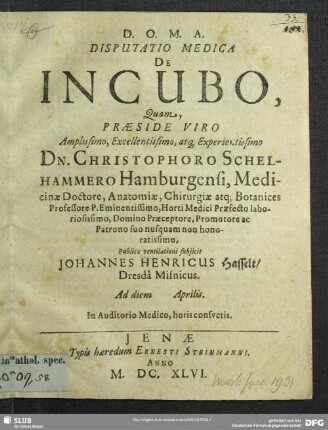 Disputatio Medica De Incubo
