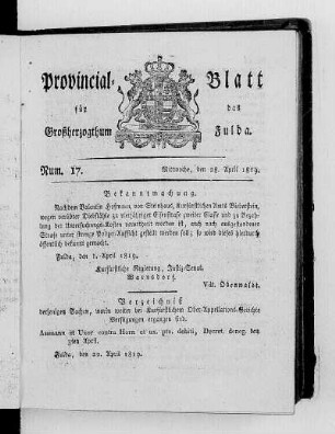 Num. 17, Ausgabe vom 28. April 1819