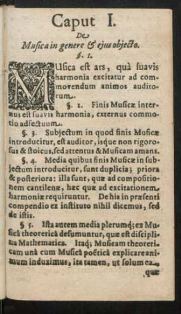 Caput I. De Musica in genere & eius obiecto.