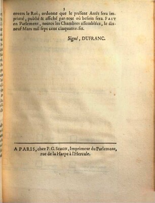 Arrest De La Cour De Parlement. Extrait Des Registres Du Parlement : Du 19 Mars 1756.