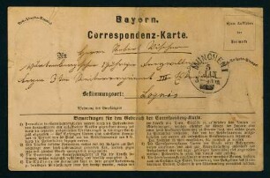 Correspondenz-Karte vom 5. Jan. 1871