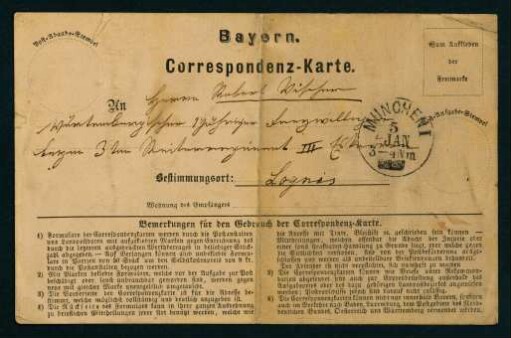Correspondenz-Karte vom 5. Jan. 1871
