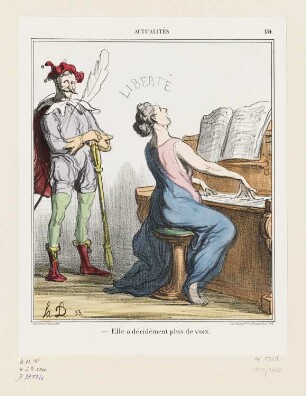 Elle a décidément plus de voix, Blatt 134 der Folge „Actualités“, in: „Le Charivari“, Paris 1869