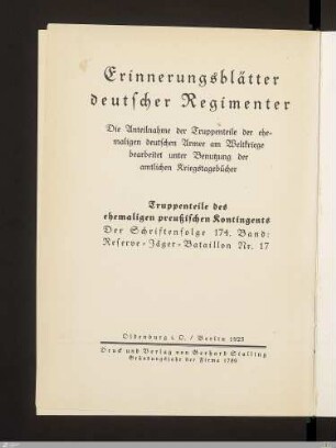 Geschichte des Reserve-Jäger-Bataillons Nr. 17