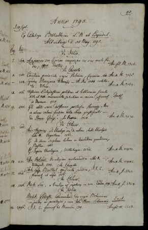 Ex Catalogo Bibliothecae L. B. ab Einsiedel. Altenburgi d. XI May. 1795.