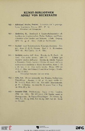Kunst-Bibliothek Adolf von Beckerath (Nr. 968-1225)