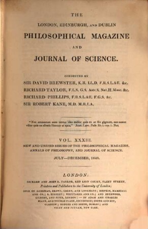 The London, Edinburgh, and Dublin philosophical magazine and journal of science. 33. 1848