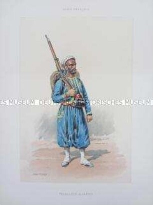 Uniformdarstellung, Gemeiner des Algerischen Schützen-Regiments, Frankreich, um 1890.