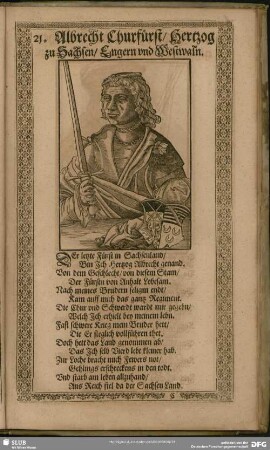 21. Albrecht Churfürst, Hertzog zu Sachsen, Engern und Westwaln