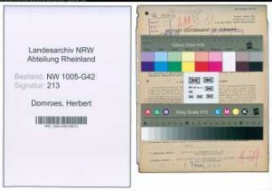 Entnazifizierung Herbert Domroes , geb. 27.11.1909 (Ingenieur)