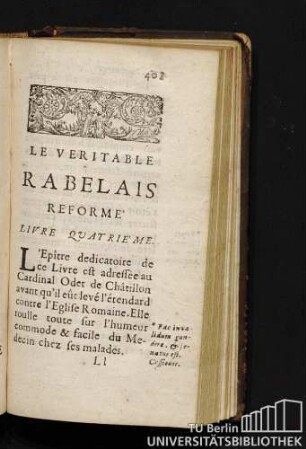 Le Veritable Rabelais Reforme Livre Quatrieme.