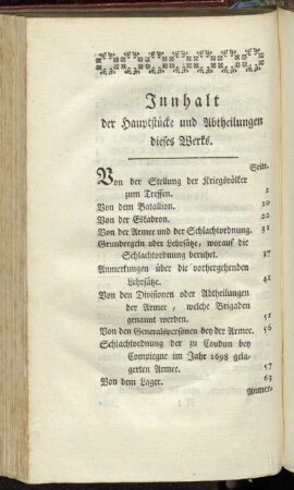 Innhalt der Hauptstücke und Abtheilungen dieses Werks.