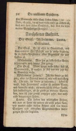 Funfzehnter Auftritt. Der Graf. Wilhelmine. Laura. Servatius.