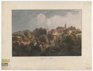 Ansicht von Lohmen, Radierung, um 1800 : Ansicht von Lohmen / A. Balzer fec. - Dresden , [um 1800?]. - 1 Kunstbl. : color. Radierung ; 38 x 25 cm