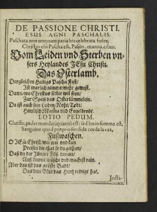 De Passione Christi. ... Vom Leiden und Sterben unsers Heylandes Jesu Christi.