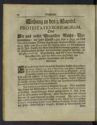 Anhang zu dem 3. Kapitel. Protestatio Bohemorum