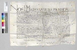 Matthäus, Abt von Kloster Aldersbach, bestätigt dem Kloster Seligenthal die Wahl von Maria Anna von Preysing zur neuen Äbtissin. S1: der Konvent vin Kloster Seligenthal, S2: Maria Anna von Preysing, Äbtissin von Kloster Seligenthal, S3: Matthäus, Abt von Kloster Aldersbach