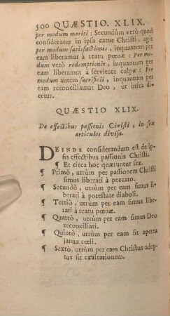 Quaestio XLIX. De effectibus passionis Christi, in sex articulos divisa.