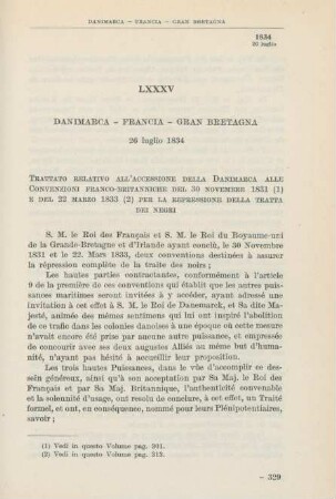 LXXXV Danimarca - Francia - Gran Bretagna 26 luglio 1834