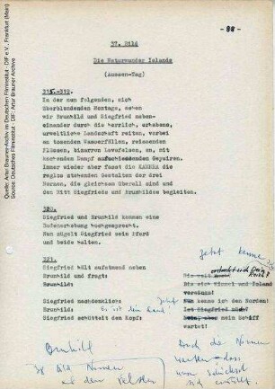 Drehbuch (Auszug), mit handschriftlichen Korrekturen von Artur Brauner