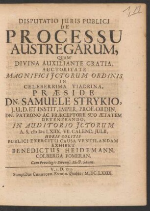Disputatio Iuris Publici De Processu Austregarum