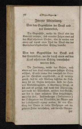 Zweyte Abtheilung. Von den Gegenstößen der Brust und des Unterleibs.