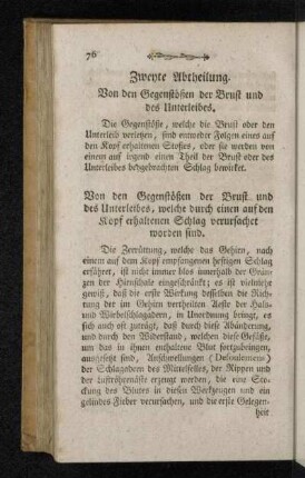 Zweyte Abtheilung. Von den Gegenstößen der Brust und des Unterleibs.