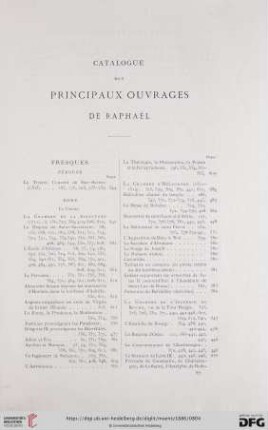 Catalogue des principaux ouvrages de Raphael
