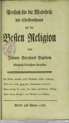 Versuch für die Wahrheit des Christenthums als der Besten Religion