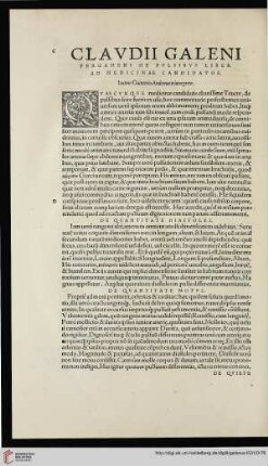 Galenus, De pulsibus, ad medicinae candidatos liber