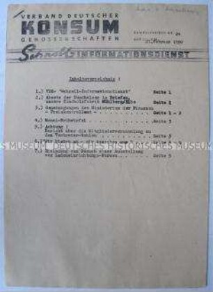 Informationsdienst des Verbandes Deutscher Konsum- Genossenschaften