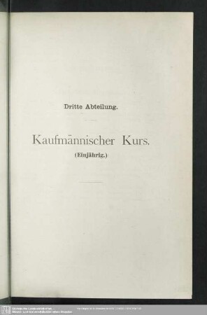 III. Kaufmännischer Kurs (einjährig)