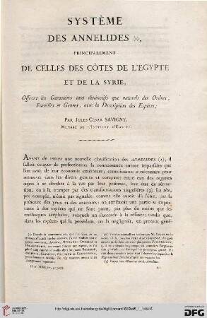 Système des annelides, principalement de celles de côtes de l'Égypte et de la Syrie [...]
