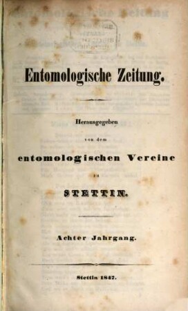 Entomologische Zeitung. 8, 8. 1847