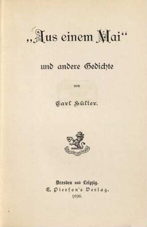 'Aus einem Mai' u. andere Gedichte von Carl Hülter