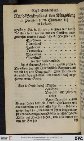 Reyse=Beschreibung von Koenigsberg in Preussen durch Churland biß in Liefland