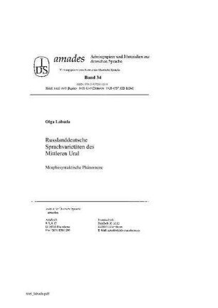Russlanddeutsche Sprachvarietäten des Mittleren Ural : morphosyntaktische Phänomene