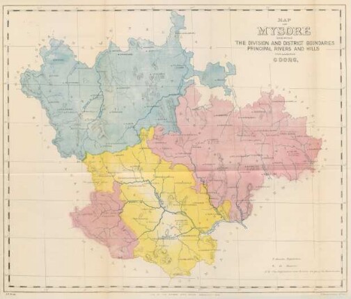 Map of Mysore shewing the division and district boundaries principal rivers and hills including Coorg