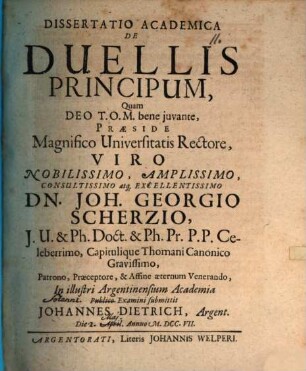 Dissertatio Academica De Duellis Principum