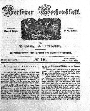 No. 16, Sonnabend, den 21. April 1838.