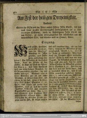 Am Fest der heiligen Dreyeinigkeit