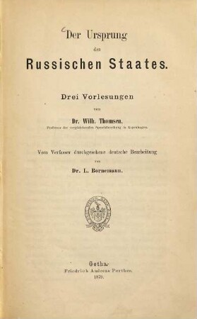 Der Ursprung des russischen Staates : drei Vorlesungen