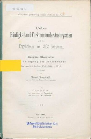 Ueber Häufigkeit und Vorkommen der Aneurysmen nach den Ergebnissen von 3108 Sektionen