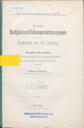 Ueber Häufigkeit und Vorkommen der Aneurysmen nach den Ergebnissen von 3108 Sektionen
